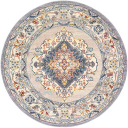 Livabliss Round Ankara-Vintage Grey Taupe Blue Traditional Boho Living Dining Bedroom Rug 160 X 160 Cm Easy Care, Non Shedding - thumbnail 1