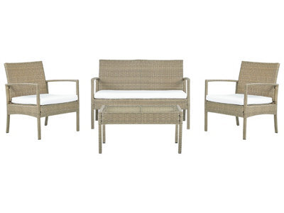 Beliani Garden 4-Seater Brown Faux Rattan Patio Set With White Cushions And Rust-Resistant Steel Frame - image 1
