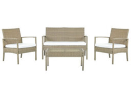 Beliani Garden 4-Seater Brown Faux Rattan Patio Set With White Cushions And Rust-Resistant Steel Frame - thumbnail 1