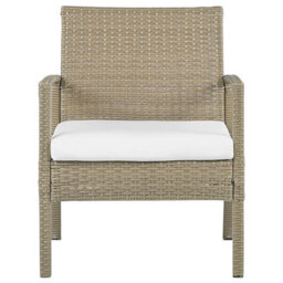 Beliani Garden 4-Seater Brown Faux Rattan Patio Set With White Cushions And Rust-Resistant Steel Frame - thumbnail 5