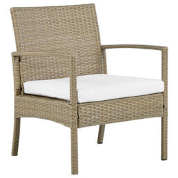 Beliani Garden 4-Seater Brown Faux Rattan Patio Set With White Cushions And Rust-Resistant Steel Frame - thumbnail 4