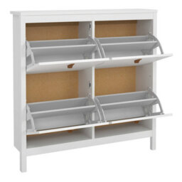 Wyld Haus Wildberry Matt White Wooden Shoe Cabinet With 4 Flip-Down Doors Leather Handles - thumbnail 6