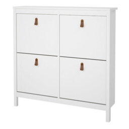 Wyld Haus Wildberry Matt White Wooden Shoe Cabinet With 4 Flip-Down Doors Leather Handles - thumbnail 4