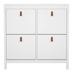 Wyld Haus Wildberry Matt White Wooden Shoe Cabinet With 4 Flip-Down Doors Leather Handles - thumbnail 3