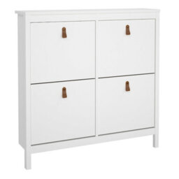 Wyld Haus Wildberry Matt White Wooden Shoe Cabinet With 4 Flip-Down Doors Leather Handles - thumbnail 2