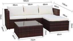 Evre Brown 4 Seat Rattan Outdoor Garden Furniture Set - Malaga With Coffee Table And Weatherproof Cover - thumbnail 4