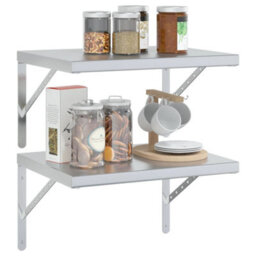 Berkfield Wall Shelves 2 Pcs 50X40X3 Cm Silver Stainless Steel - thumbnail 4