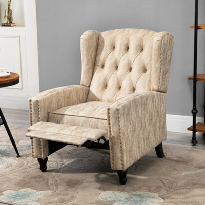 Homcom Marble Effect Manual Reclining Armchair W/ Footrest Studs Wood Legs Beige - image 1