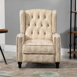 Homcom Marble Effect Manual Reclining Armchair W/ Footrest Studs Wood Legs Beige - thumbnail 8