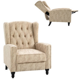 Homcom Marble Effect Manual Reclining Armchair W/ Footrest Studs Wood Legs Beige - thumbnail 2