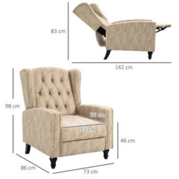 Homcom Marble Effect Manual Reclining Armchair W/ Footrest Studs Wood Legs Beige - thumbnail 3