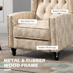 Homcom Marble Effect Manual Reclining Armchair W/ Footrest Studs Wood Legs Beige - thumbnail 7