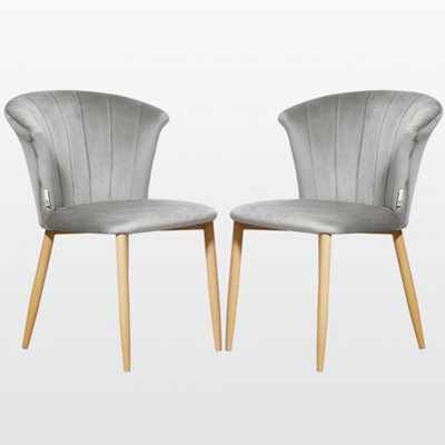 Life Interiors Set Of 2 Grey Elsa Velvet Dining Chairs With Wooden Legs, Curved Back & Comfortable Seating - image 1