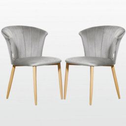 Life Interiors Set Of 2 Grey Elsa Velvet Dining Chairs With Wooden Legs, Curved Back & Comfortable Seating - thumbnail 1