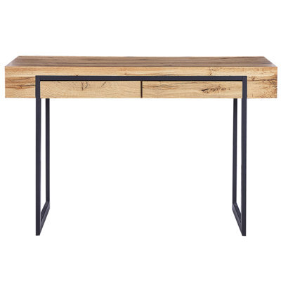Beliani Desk - Light Brown Mdf Top, Black Steel Frame, 120X55 Cm - image 1