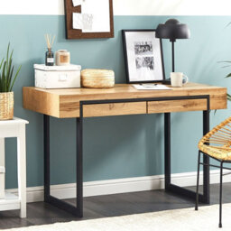 Beliani Desk - Light Brown Mdf Top, Black Steel Frame, 120X55 Cm - thumbnail 2