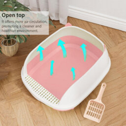 Vivo Cat Litter Tray Open Top High Rim Plastic Box With Scoop 48 X 40 X 20Cm - Pink - thumbnail 4