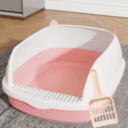Vivo Cat Litter Tray Open Top High Rim Plastic Box With Scoop 48 X 40 X 20Cm - Pink - thumbnail 6