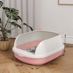Vivo Cat Litter Tray Open Top High Rim Plastic Box With Scoop 48 X 40 X 20Cm - Pink - thumbnail 3