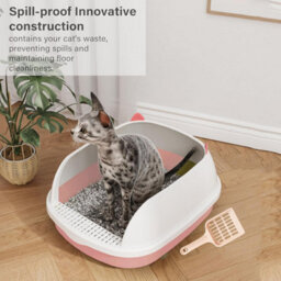 Vivo Cat Litter Tray Open Top High Rim Plastic Box With Scoop 48 X 40 X 20Cm - Pink - thumbnail 2