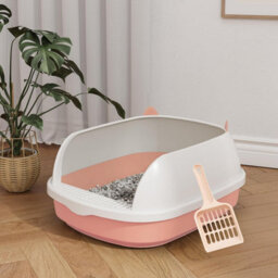 Vivo Cat Litter Tray Open Top High Rim Plastic Box With Scoop 48 X 40 X 20Cm - Pink