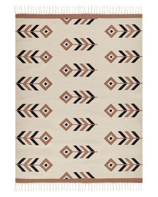 Wyld And Coco Kilim Area Rug Cotton 140 X 200 Cm Beige And Black - Reversible Low Pile For Living Room - image 1