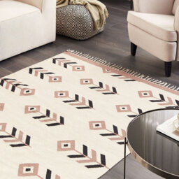 Wyld And Coco Kilim Area Rug Cotton 140 X 200 Cm Beige And Black - Reversible Low Pile For Living Room - thumbnail 2