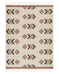 Wyld And Coco Kilim Area Rug Cotton 140 X 200 Cm Beige And Black - Reversible Low Pile For Living Room - thumbnail 1