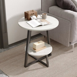 48Cm Round Side End Table Living Room Coffee Table 2 Tier Marble Effect Storage Shelf - thumbnail 3