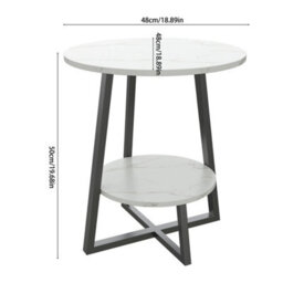 48Cm Round Side End Table Living Room Coffee Table 2 Tier Marble Effect Storage Shelf - thumbnail 2