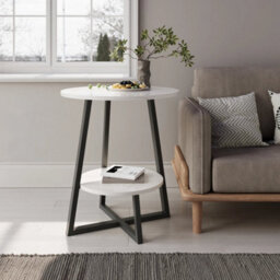 48Cm Round Side End Table Living Room Coffee Table 2 Tier Marble Effect Storage Shelf - thumbnail 4