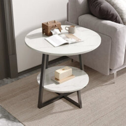 48Cm Round Side End Table Living Room Coffee Table 2 Tier Marble Effect Storage Shelf - thumbnail 1