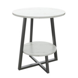 48Cm Round Side End Table Living Room Coffee Table 2 Tier Marble Effect Storage Shelf - thumbnail 5