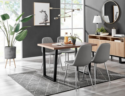 Furniturebox Uk Kylo Brown Wood Effect Dining Table & 4 Grey Corona Silver Chairs - image 1