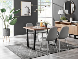 Furniturebox Uk Kylo Brown Wood Effect Dining Table & 4 Grey Corona Silver Chairs - thumbnail 1