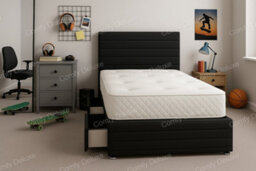 Comfy Deluxe Black Plush Divan Bed With Headboard And Footboard 5Ft Kingsize Storage No Drawers