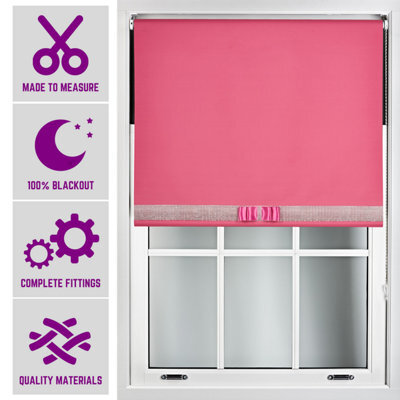 Fuchsia Blackout Roller Blind With Silver Diamante & Fuchsia Bow Free Cut Down Service By Furnished - (W)120Cm X (L)210Cm - image 1