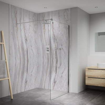 Splashwall Elite Mpc Tongue & Groove Bathroom & Wet Room Panel (H)2420mm (W)600mm - Matt Marmo Linea - image 1