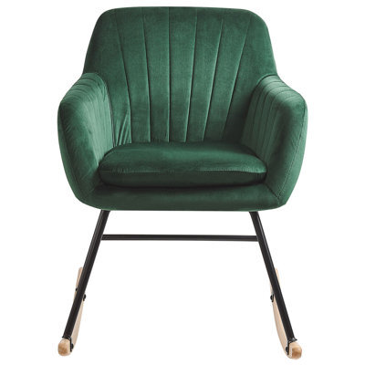 Beliani Green Velvet Rocking Chair With Metal Frame And Wooden Runners, W60 X D74 X H82Cm - image 1
