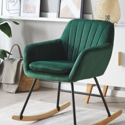 Beliani Green Velvet Rocking Chair With Metal Frame And Wooden Runners, W60 X D74 X H82Cm - thumbnail 2