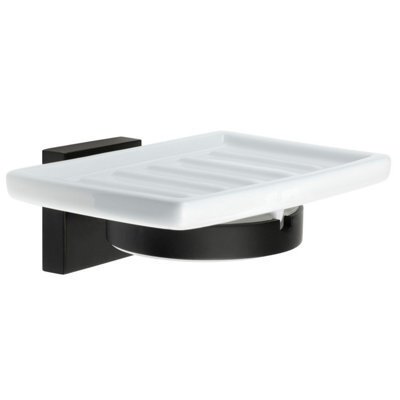 Smedbo Porcelain Rectangular Soap Dish Tray And Matt Black Wall Mounted Holder With Concealed Screws For Bath Shower Bathroom