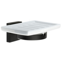 Smedbo Porcelain Rectangular Soap Dish Tray And Matt Black Wall Mounted Holder With Concealed Screws For Bath Shower Bathroom