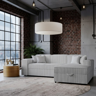 Santos L Corner Sofa Bed For Living Room Chipboard Frame Polyurethane Foam 253X166X79Cm Light Grey Right - image 1