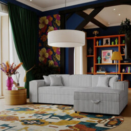 Santos L Corner Sofa Bed For Living Room Chipboard Frame Polyurethane Foam 253X166X79Cm Light Grey Right - thumbnail 2