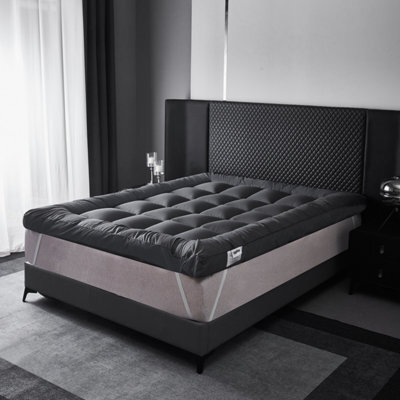10Cm Deep Thick Grey Mattress Topper Hotel Quality Microfiber Topper With Corner Straps, Durable & Long Lasting Mattress Enhancer - image 1