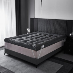 10Cm Deep Thick Grey Mattress Topper Hotel Quality Microfiber Topper With Corner Straps, Durable & Long Lasting Mattress Enhancer