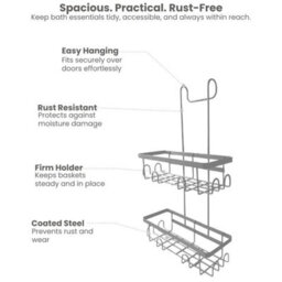 Grey Modern Hanging Over Door Screen Bathroom Shower Caddy Rack Storage Organizer - thumbnail 3