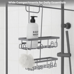 Grey Modern Hanging Over Door Screen Bathroom Shower Caddy Rack Storage Organizer - thumbnail 4