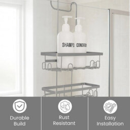 Grey Modern Hanging Over Door Screen Bathroom Shower Caddy Rack Storage Organizer - thumbnail 6