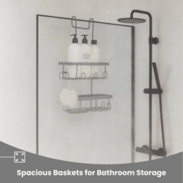 Grey Modern Hanging Over Door Screen Bathroom Shower Caddy Rack Storage Organizer - thumbnail 5